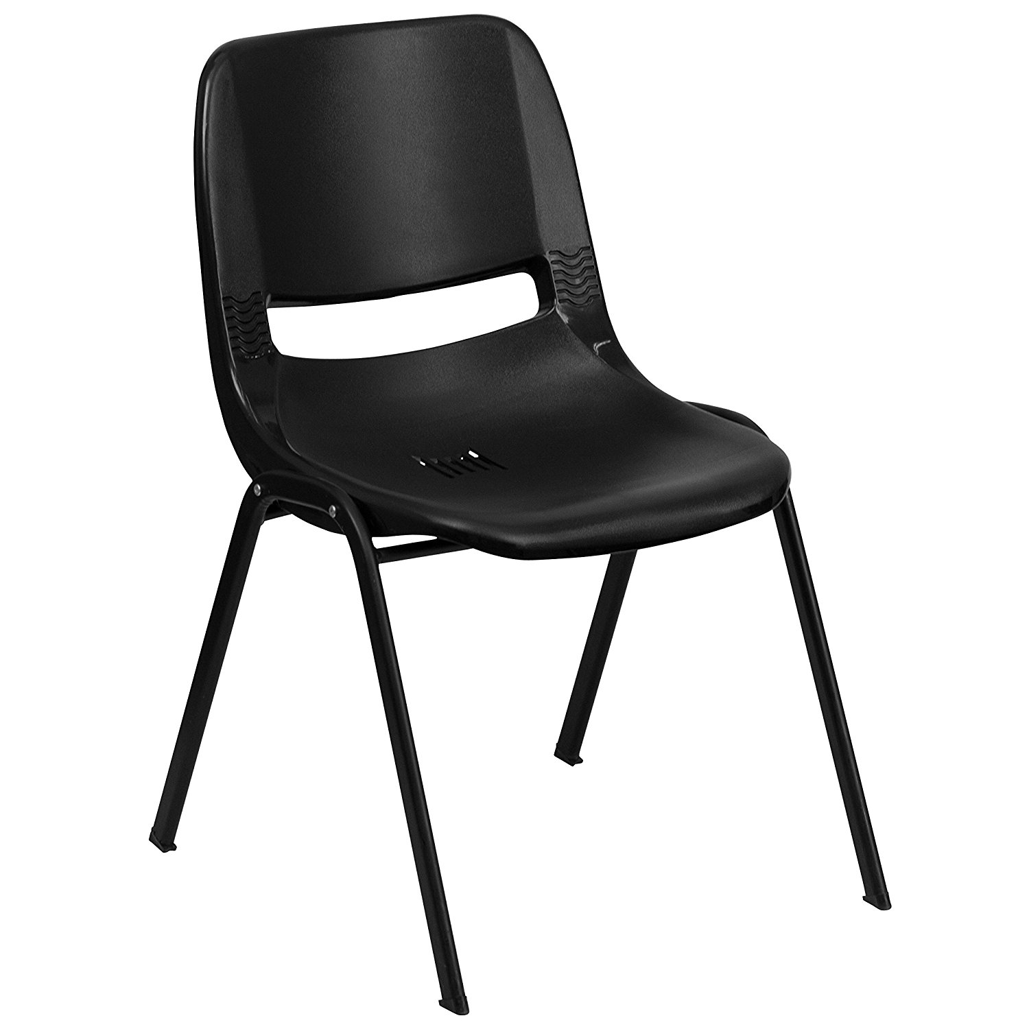 Flash Furniture RUT-14- PDR-BLACK- GG Hercules Series Ergonomic Shell Stack Chair 14-Inch Seat Height, Black - Plastic Chairs