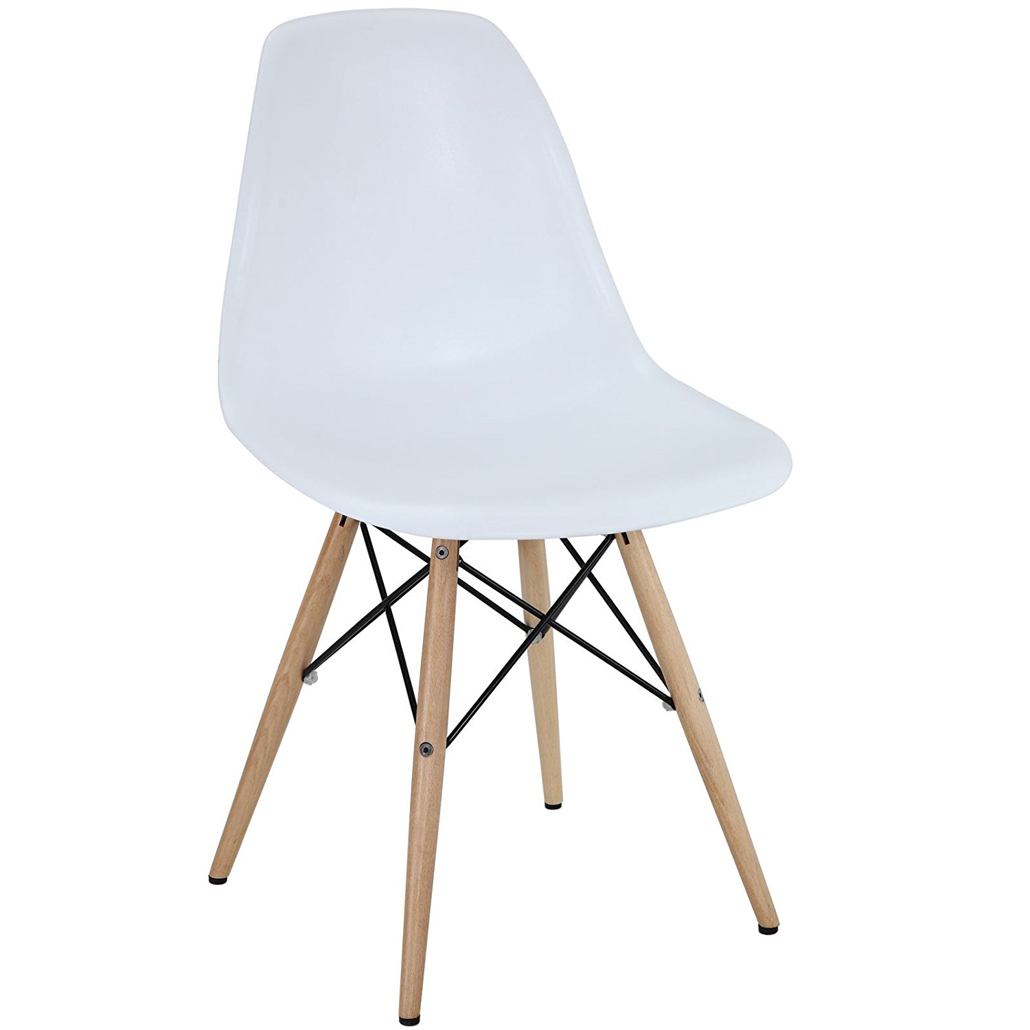 Modway Plastic Side Chair in White with Wooden Base - Plastic Chair
