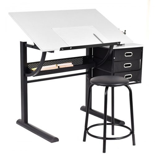 Yaheetech Adjustable Drafting Table Art & Craft Drawing Desk Art Hobby Folding w/ Stool - Drawing Table