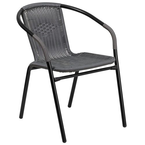 Flash Furniture Gray Rattan Indoor-Outdoor Restaurant Stack Chair - Patio Chairs