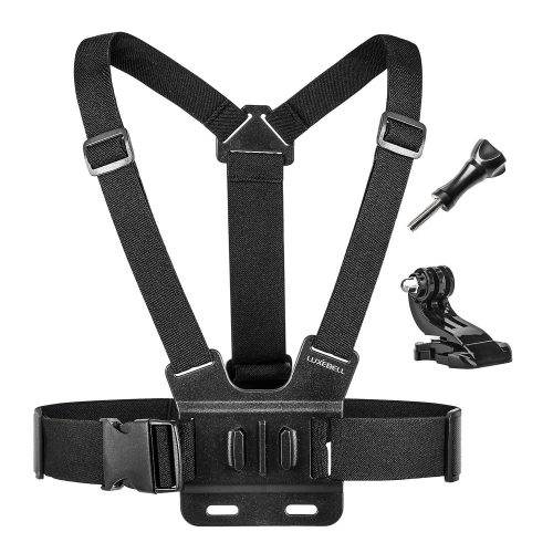 Luxebell Chest Mount Harness Strap for Gopro Hero 5 4 3 3+ Session Black Silver and Sjcam with J-Hook - Fully Adjustable Strap Size - Perfect for Most Action Sports - GoPro Chest Mounts
