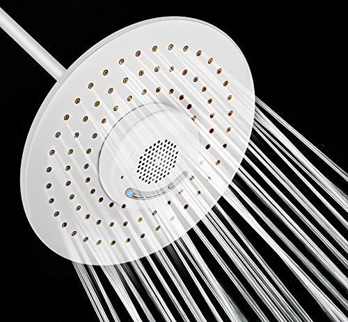 Only Head That Can Change Songs/Volume/Answer Calls in the Shower! Spa Living White Bluetooth Speaker Rain Shower Head - Bluetooth Wireless Shower Heads