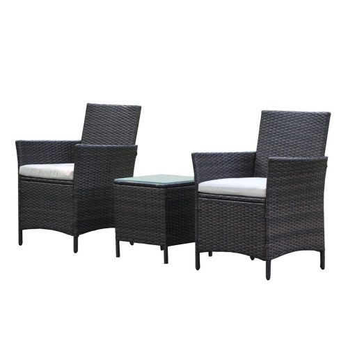 Patio Rattan Outdoor Garden Furniture Set of 3PCS, Wicker Chairs With Table - Patio Chairs