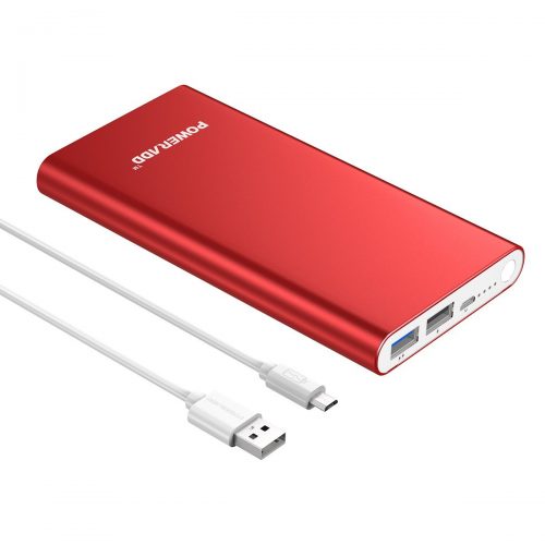Poweradd Pilot 2GS 10,000mAh External Battery Power Bank 3.4A with Smart Charge for iPhone, iPad, Samsung Galaxy Note, GoPro and More - Red (Apple Adapters Not Included) - GoPro External batteries 