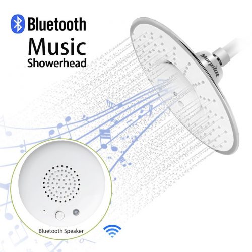 Shower Head, Morpilot Polished Chrome Top Spray Rain Shower Head with Waterproof Music Jet Wireless Bluetooth Speaker Showerhead Audio Box Built-in Mic with Answer Calls Button - Bluetooth Wireless Shower Heads