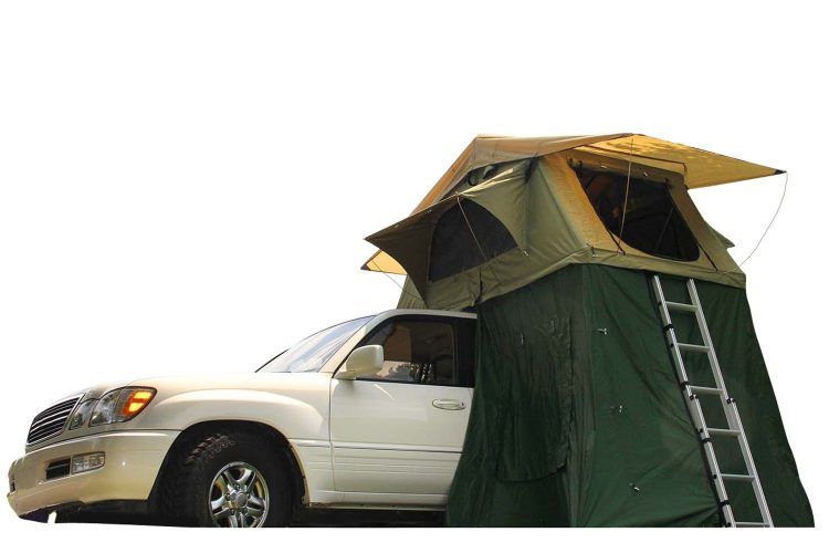 Camco Vehicle Roof Top Tent with Annex, Sleeps Up To Three, Includes High-Density Mattress, Easily Mounts to Most Factory or Aftermarket Roof Racks/Bars - Suv Tent 