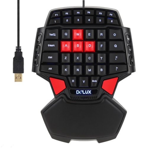ElementDigital Delux T9 Gaming Keyboard 47 Keys One-hand Wired USB Keypad with 3 Adjustable Brightness Modes Double space Bar USB for Left Right Hand - gaming keypad