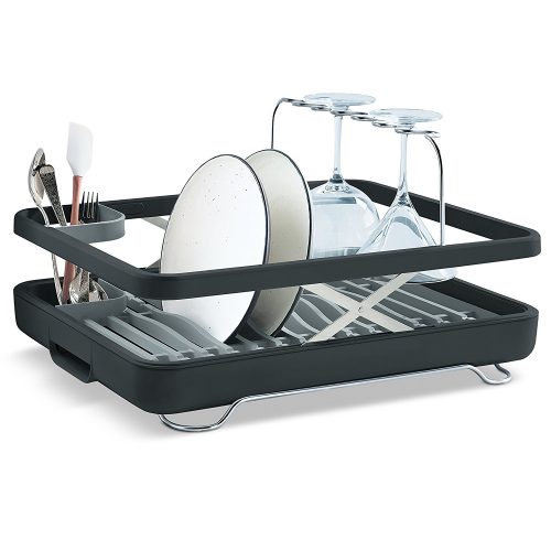 KOHLER large collapsible and storable dish drying rack with wine glass holder and collapsible utensil band. Even made to hold pots and pans, charcoal - Dish Rack
