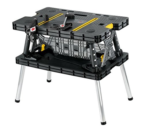 Keter Folding Compact Workbench Sawhorse Work Table with Clamps 1000 lb Capacity. - Portable Workbench