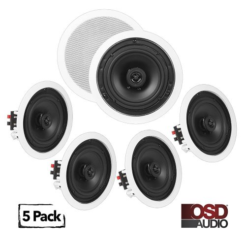 OSD Audio ICE610 In-Ceiling/In-Wall Speaker 625W Home Theater 5-Speaker Package 6.5" Woofer w/ Swivel Dome Tweeter Paintable Snap-In Grill - in-ceiling speakers