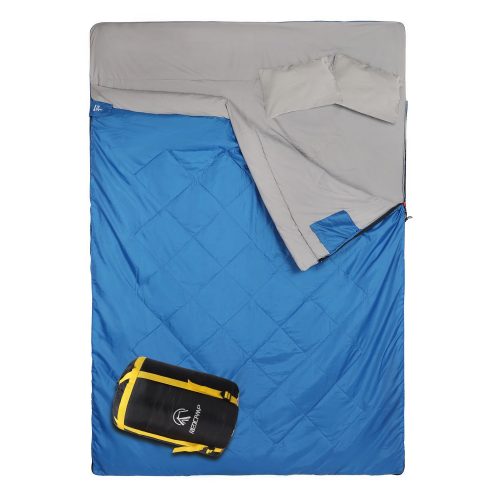 REDCAMP Double Sleeping Bag for Camping,2 Person Sleeping Bags with 2 Pillows, Queen Size Blue 3.3lbs Filling(75+12)"x 59" - Double Sleeping Bags