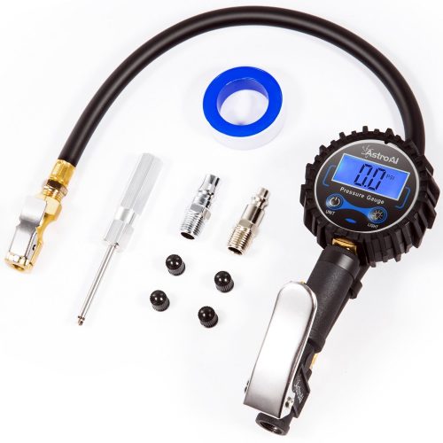 AstroAI Digital Tire Inflator with Pressure Gauge, 250 PSI Air Chuck and Compressor Accessories Heavy Duty with Rubber Hose and Quick Connect Coupler for 0.1 Display Resolution, Black - tire pressure gauge