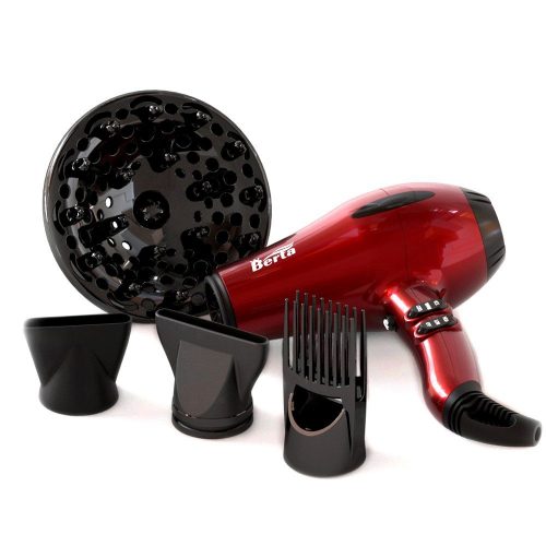  Berta 1875w Professional AC motor Salon Blow Dryer With Four Accessories Negative Ionic Ceramic 2 Speed and 3 Heat Settings Hair Dryer, Cola Red - Hair Dryer for Curly 
