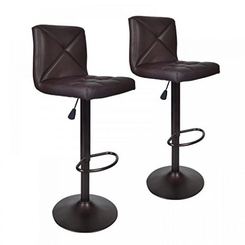 Brown 2 PU Leather Modern Adjustable Swivel Barstools Hydraulic Chair Bar Stool - LEATHER SWIVEL BAR-STOOLS