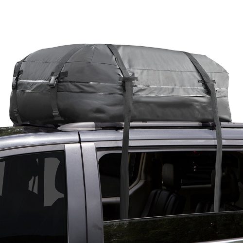 Cargo Roof Bag - 100% Waterproof – NO RACKS NEEDED – Easy to Install - Soft Rooftop Luggage Carriers with Wide Straps –Folds Easily - Best for Traveling, Cars, Vans, SUVs (Black - 15 Cubic Feet) - Best Waterproof Roof Top Cargo Bags