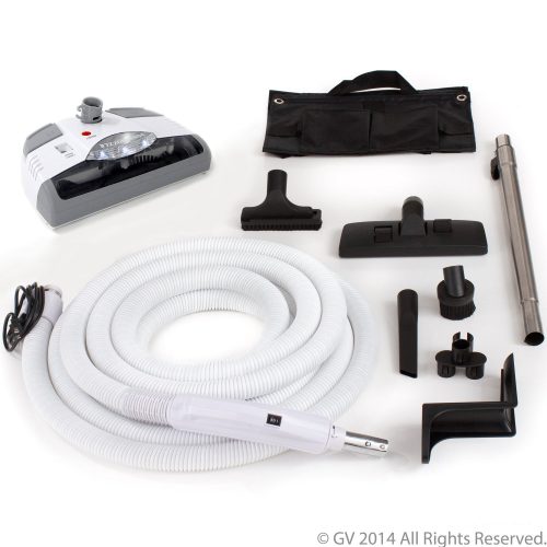 Central Vacuum kit with Power Head 30 foot hose and tools designed for Beam Electrolux Nutone Hayden designs to fit all brands white head - Central Vacuum Systems