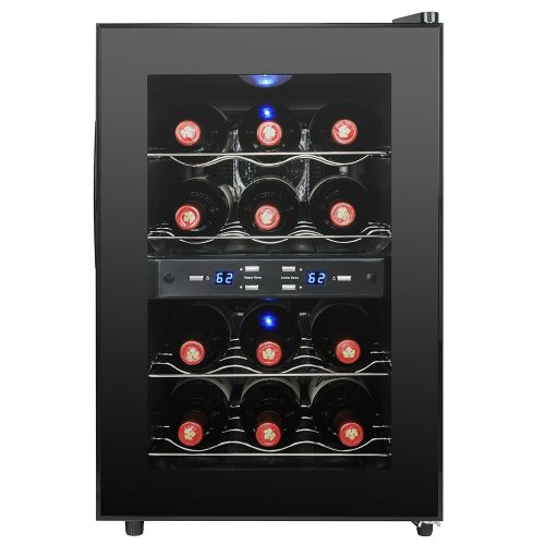 AKDY Black Freestanding Thermoelectric Counter Dual Zone Wine cooler Cellar Quiet Operation (12 Bottle Black) - Freestanding Wine Cellar 