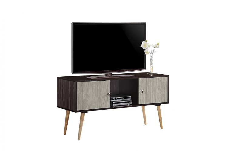 Hodedah Retro Style TV Stand with Two Storage Doors, and Solid Wood Legs - Wooden TV Stand