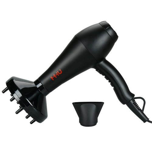 MHU Professional Infrared Ionic Hair Dryer With Concentrator & Diffuser 1875w AC Motor 2 Speed And 3 Heating 2.65M Salon Cable Blow Dryer, Black - Hair Dryer for Curly 