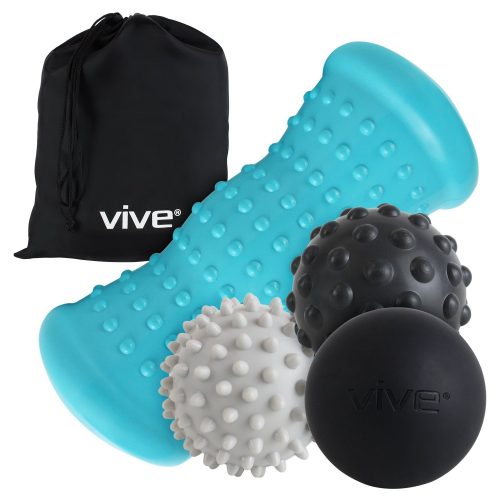  Massage Ball Set by Vive - Hot Cold Therapy Kit for Plantar Fasciitis Heel Pain, Sore Muscles, Trigger Point, Myofascial Release, and Heel Spur - Heat Spike Ball - Massage Balls