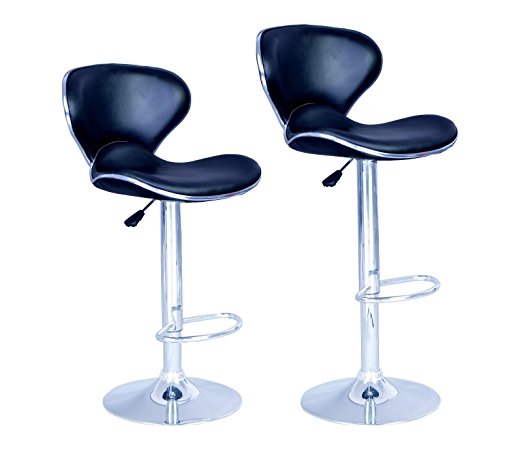 New Modern Adjustable Synthetic Leather Swivel Bar Stools Chairs-Sets of 2 - LEATHER SWIVEL BAR-STOOLS