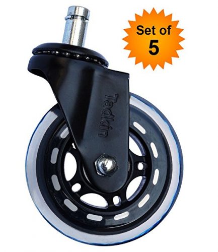 Office Chair Caster Wheels GIFT SET of 5 for ALL TYPES OF FLOORING - 3'' Heavy Duty Replacement Rollerblade Rubber Desk Chair Casters - Best Protection for Your Hardwood Floors - Office Chair Caster Wheels