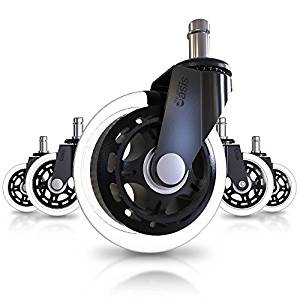 Office Chair Caster Wheels (Set of 5) - Heavy Duty & Safe for All Floors Including Hardwood - Perfect Replacement for Desk Floor Mat - Rollerblade Style w/ Universal Fit - Office Chair Caster Wheels