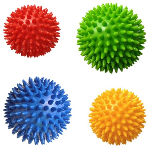 Pack of 4 Spiky Massage Balls, Hard & Soft Combo, 2 of 7.5cm & 2 of 9cm, Stress Reflexology, Porcupine Sensory Ball Set - massage balls