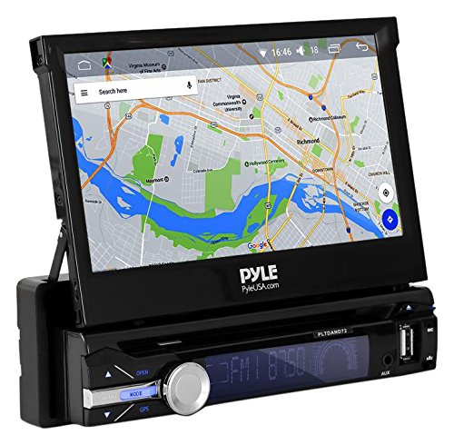Pyle Single DIN In Dash Android Car Stereo Head Unit w/ 7inch Flip Out Touch Screen Monitor - Audio Video Receiver System w/ GPS Navigation, Bluetooth, WiFi, Microphone, USB Micro SD Reader-PLTDAND72 - Android Car Stereo Systems
