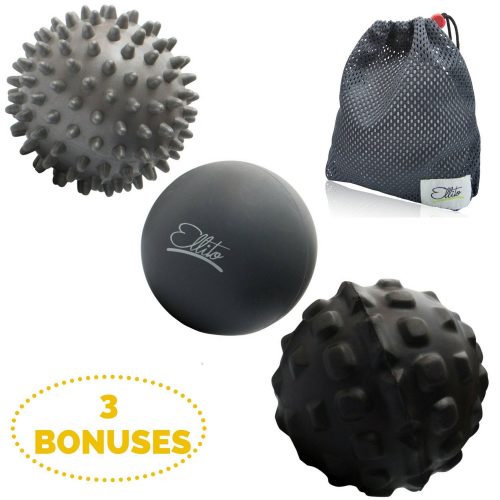 Therapeutic Massage Ball Set: Eliminate Pain! Rubber, Spikes & Foam Roller Massager Balls. Releases Muscle Aches: Thigh, Back, Knee - Massage Balls