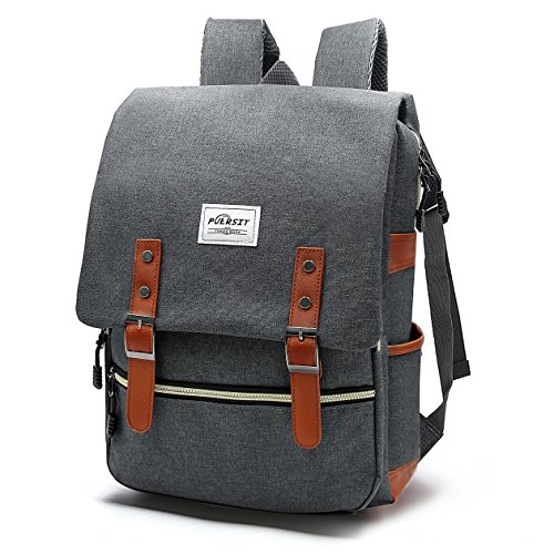 Vintage Laptop Backpack Canvas College Backpack School Bag Fits 15inch Laptop by Puersit - 15 inch laptop backpack