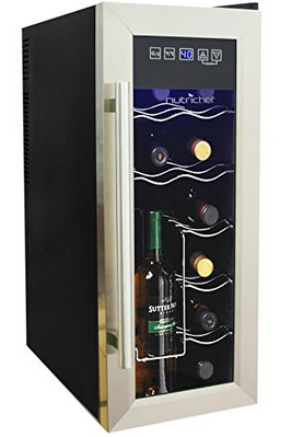 NutriChef 12 Bottle Thermoelectric Wine Cooler / Chiller | Counter Top Red And White Wine Cellar | FreeStanding Refrigerator, Quiet Operation Fridge | Stainless Steel - Freestanding Wine Cellar