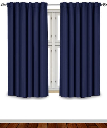 Blackout Room Darkening Curtains Window Panel Drapes - Navy 2 Panel Set 52 inch wide by 63 inch long each panel - 7 Back Loops per Panel - 2 Tie Back Included - by Utopia Bedding- darkening curtain