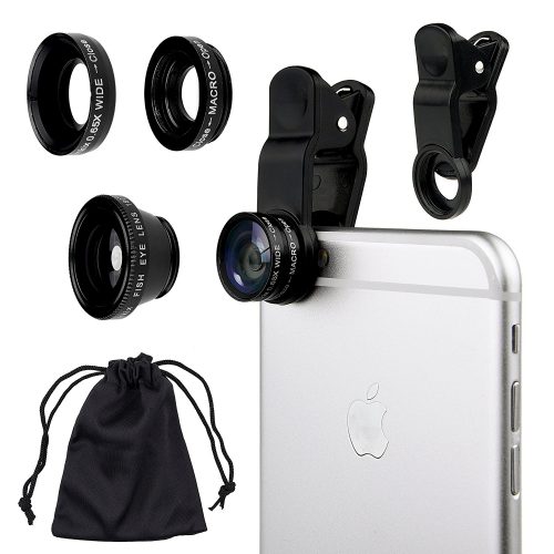 CamKix® Universal 3 in 1 Camera Lens Kit for Smartphones (including iPhone, Samsung Galaxy, HTC, Motorola and More), Tablets, iPad, and Laptops includes One Fish Eye Lens / One 2 in 1 Macro Lens and Wide Angle Lens / One Universal Clip / One Microfiber Carrying Bag / with Camkix® Retail Packaging (Silver) - Smartphones Fisheye Lens