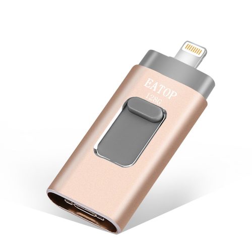 EATOP USB Flash Drives 128GB iPhone Memory Stick, EATOP External Storage Memory Stick Adapter Expansion for iPod / iPhone / iPad / Android & Computers (Gold) - External Storages