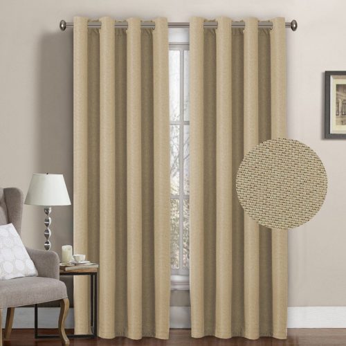 H.Versailtex Ultra Decent Room Darkening Thermal Insulated Textured Tiny Plaid Rich Linen Curtains for Bedroom/Living Room,8 Grommets per Panel,52 by 96 Inch-Beige (Set of 1)- darkening curtain