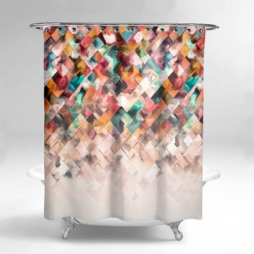 Lume.ly - Modern Ombre Geometric Pattern Design Fabric Shower Curtain- Shower Curtain