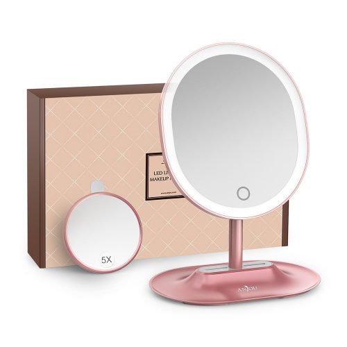 Makeup Mirror Rechargeable LED Lighted with 1X / 5 X Magnification, Anjou USB Rechargeable Vanity Mirror Touchscreen Dimmable LED Light  - Make Up Mirror