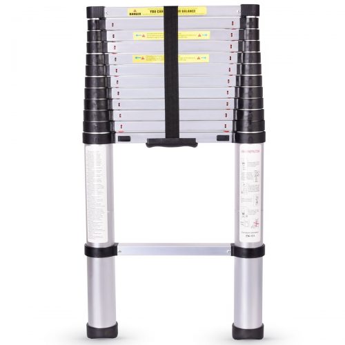 One Button Contraction Telescoping Ladder, Pamapic Extension Ladder with Spring Loaded Locking Mechanism Non-slip Ribbing 330 Pound Capacity (12.5FT). - Telescoping Ladder
