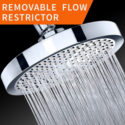 Shower Head - Rainfall High Pressure 6” - Rain High Flow Fixed Luxury Chrome Showerhead - Removable Water Restrictor - Adjustable Metal Swivel Ball Joint - For the Best Relaxation and Spa - Rain Shower Heads
