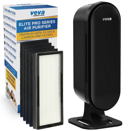 VEVA 8000 Elite Pro Series Air Purifier True HEPA Filter & 4 Premium Activated Carbon Pre Filters Removes Allergens, Smoke, Dust, Pet Dander & Odor Complete Tower Air Cleaner Home & Office, 325 Sq Ft. - Air Purifier