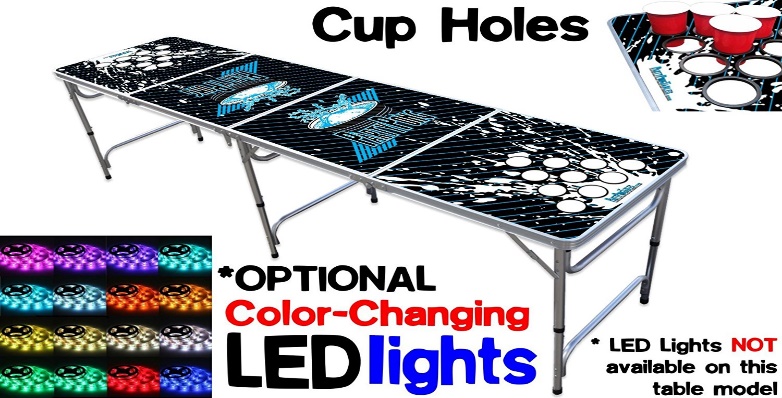 8-Foot Beer Pong Table w/ OPTIONAL Cup Holes, LED Glow Lights, Dry Erase Surface, Custom Graphics - Beer Pong Tables
