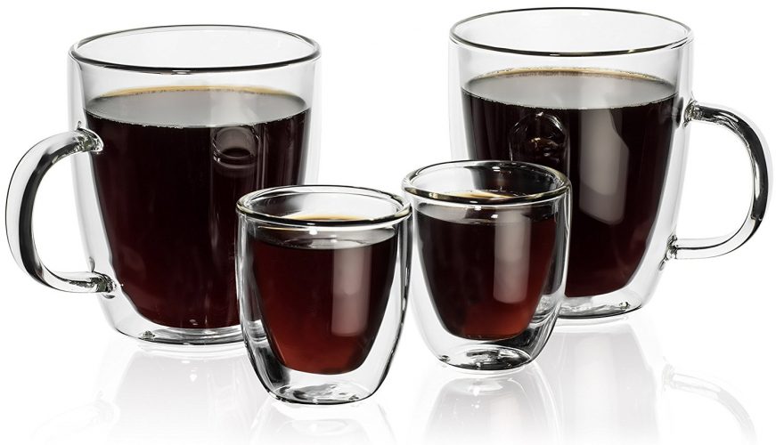 Hudson Essentials Double Wall Insulated Glass Coffee Mug 12 oz. and Espresso Cup 2.5 oz. - Set of 4. - Espresso Cup Set