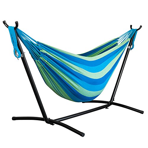 Driftsun Double Hammock with Steel Stand - Space Saving Two Person Lawn and Patio Portable Hammock with Tavel Case (Forest)