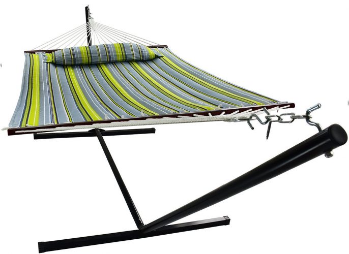 Sorbus Hammock with Spreader Bars and Detachable Pillow, Heavy Duty, 450 Pound Capacity, Accommodates 2 People, Perfect for Indoor/Outdoor Patio, Deck, Yard