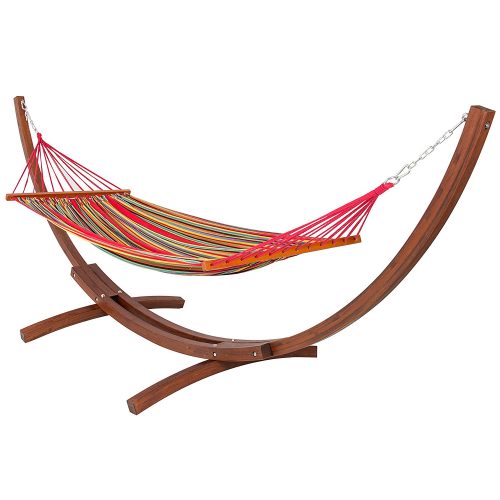 Best ChoiceProducts Wooden Curved Arc Hammock Stand with Cotton Hammock Outdoor Garden Patio