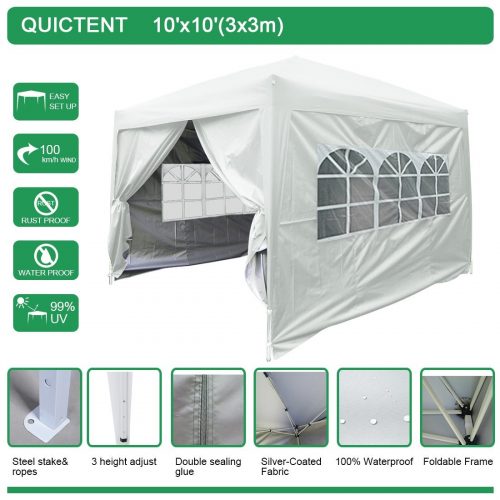 Quictent Silvox 10x10 EZ Pop Up Canopy Tent Instant Canopy Party Tent 8.7 ft height 4 Walls W/ Free Carry Bag 100% Waterproof-7 Colors