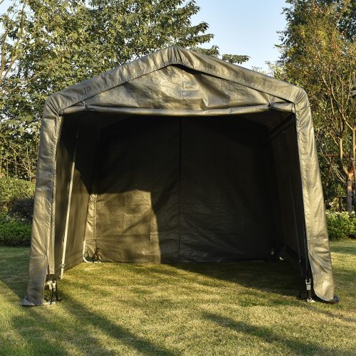 UHOM 10x10x8ft Portable Auto Shelter Instant Garage Storage Shed Canopy Carport Cover with Enclosure Kit Gray