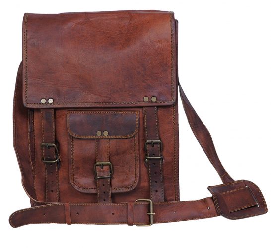 Komal's Passion Leather 11 Inch Sturdy Leather Ipad Messenger Satchel Bag.