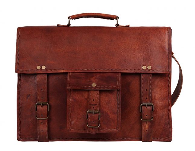 15 Inch Genuine Leather Handmade Vintage Rustic Crossbody Messenger Courier Satchel Bag Gift Men Women ~ Carry Laptop Computer Book ~ Rugged & Distressed ~ Everyday Office Work College School Business.